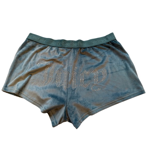 Juicy Couture Velour Sleep Shorts Womens Medium Teal Excellent Rhinestone Y2K - Picture 1 of 11